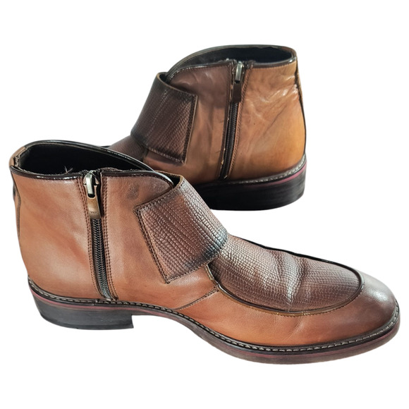 Bayer Double Monk Strap Leather Boot Shoes Men's 40/ US 7 Brown Side Zip Buckle - Picture 7 of 11